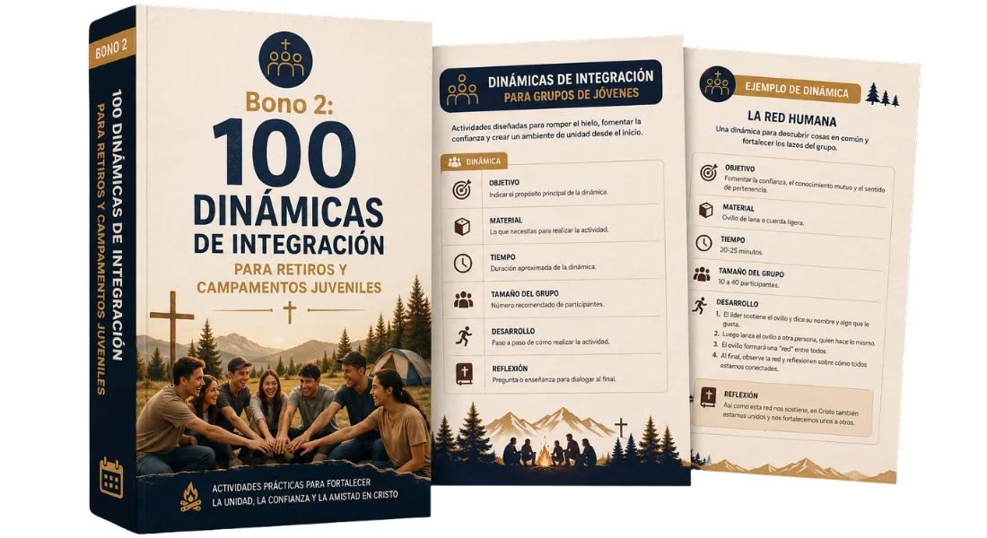 Bono 2: 100 dinámicas para retiros y campamentos, portada y páginas interiores
